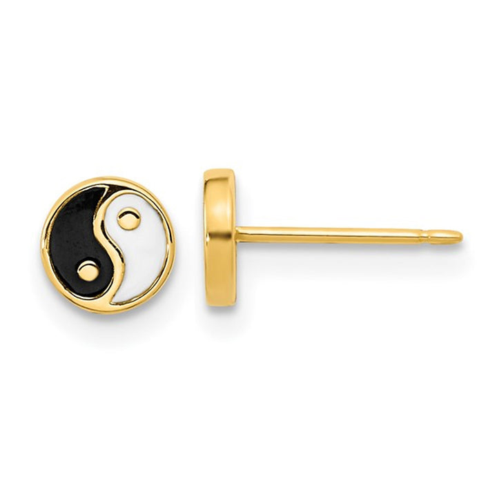 14K Yellow Gold Polished Yin and Yang Charm Earrings Image 1