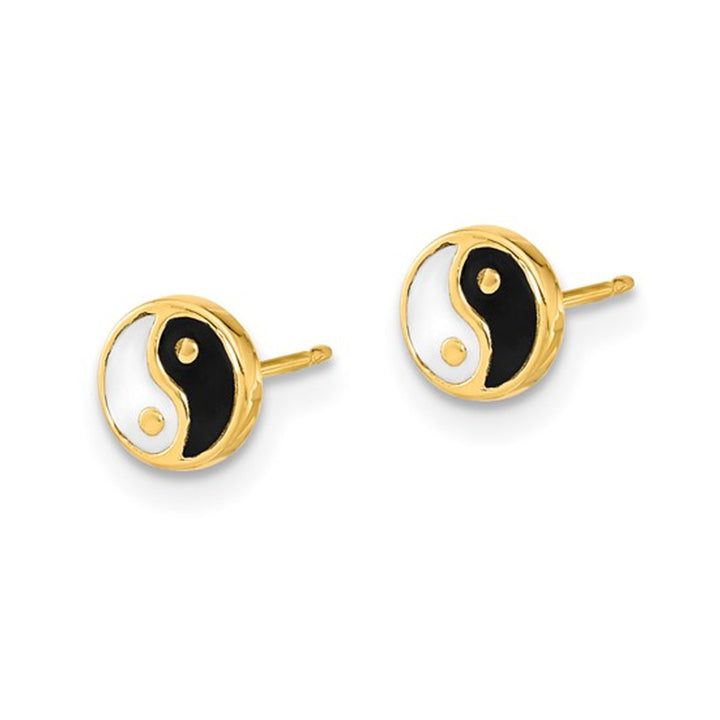 14K Yellow Gold Polished Yin and Yang Charm Earrings Image 3