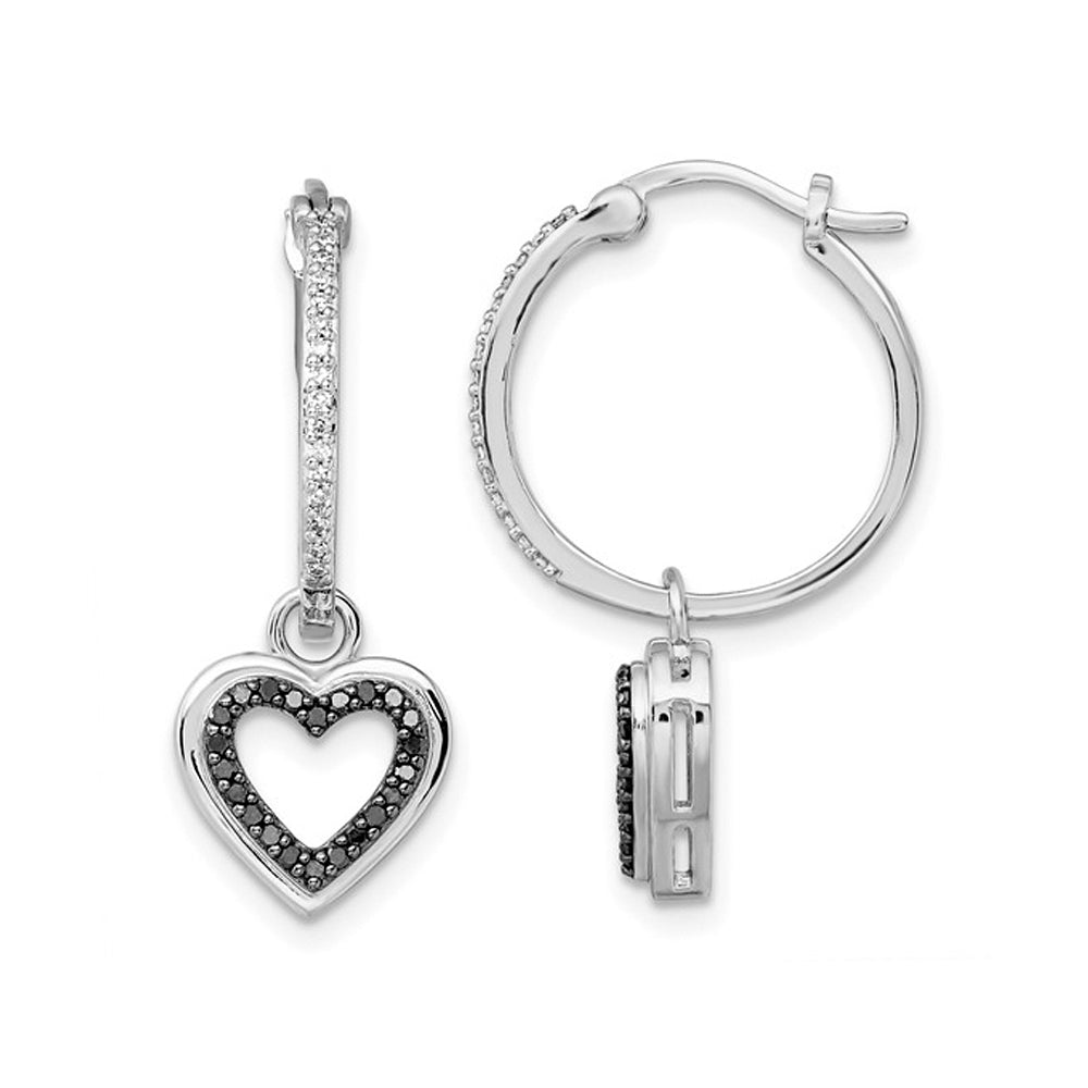 3/10 Carat (ctw) Black and White Diamond Dangle Heart Earrings in Sterling Silver Image 1