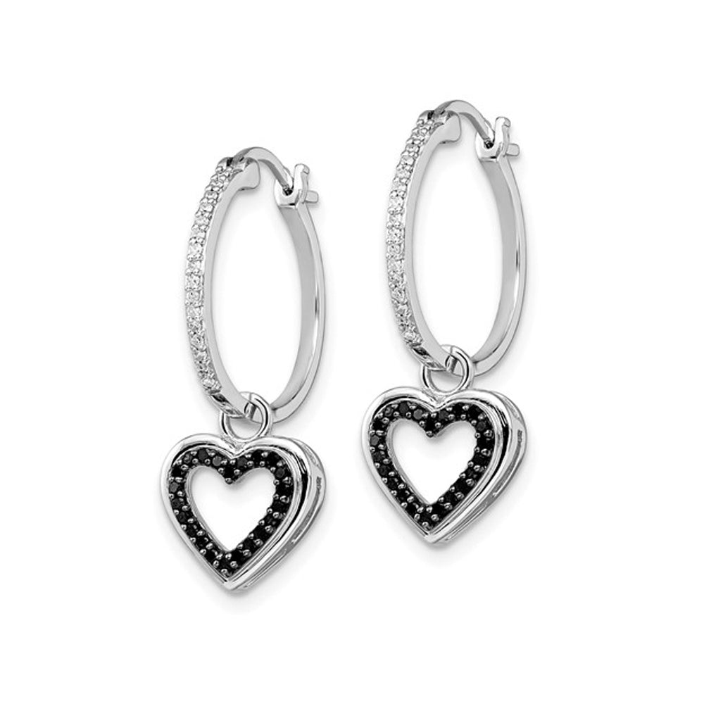 3/10 Carat (ctw) Black and White Diamond Dangle Heart Earrings in Sterling Silver Image 2