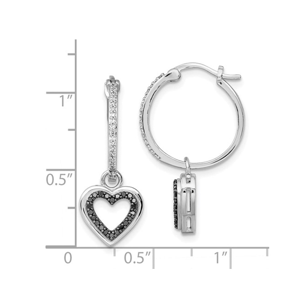 3/10 Carat (ctw) Black and White Diamond Dangle Heart Earrings in Sterling Silver Image 4