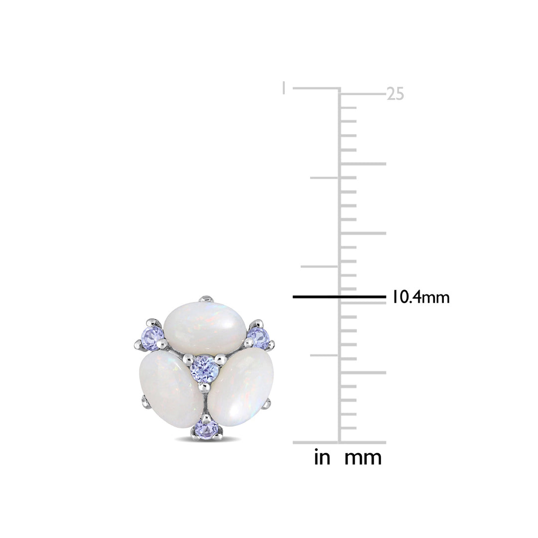 1.40 Carat (ctw) Opal Flower and Tanzanite Button Earrings in 14K White Gold Image 3