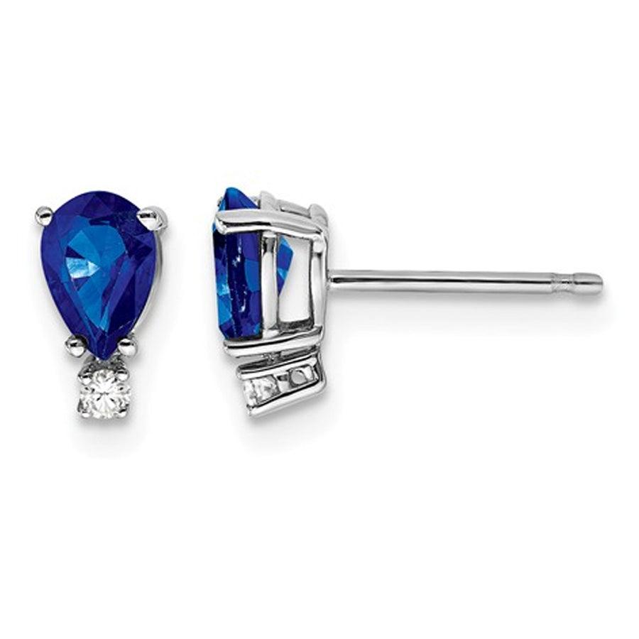 1.10 Carat (ctw) Natural Blue Sapphire Post Earrings in 14K White Gold Image 1