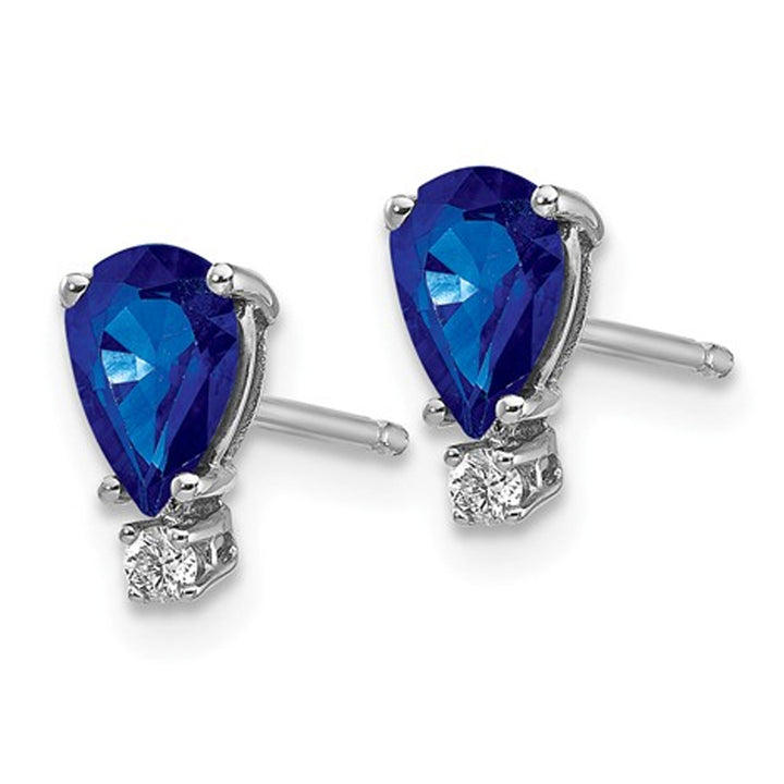1.10 Carat (ctw) Natural Blue Sapphire Post Earrings in 14K White Gold Image 3