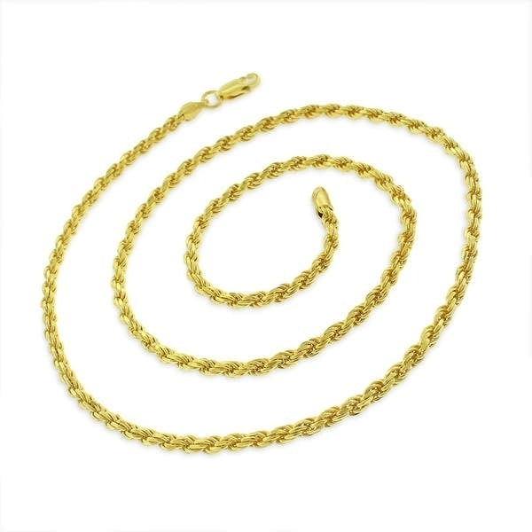 Solid Italian Diamond Cut Gold Sterling Silver Rope Chain in Sterling Silver Image 2