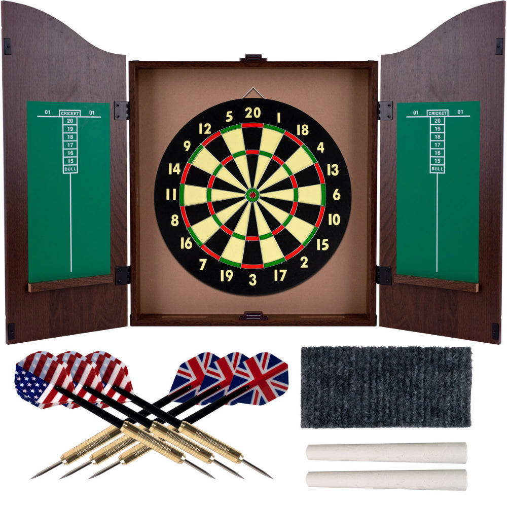 Dartboard Cabinet Set Professional Dart Board Bar Home Game With Wood Scoreboard Image 1