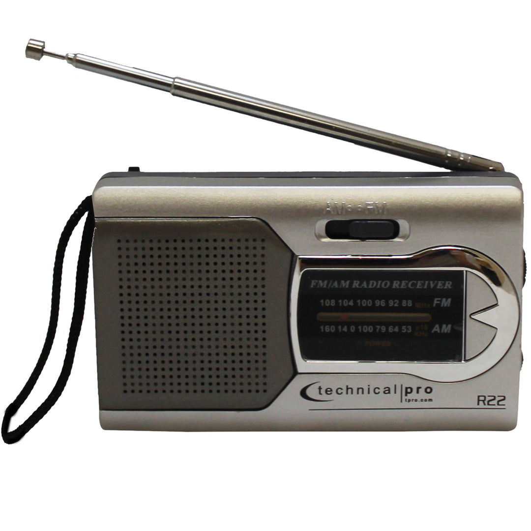 Technical Pro AM FM Radio Portable Speaker, Battery-Powered Handheld Radio w/ Speaker Manual Tuner, Headphone Jack for Image 1