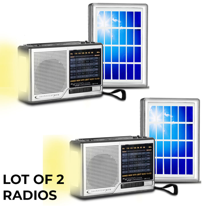 (Qty 2) Technical Pro Portable Solar Powered and Battery Operated AM/ FM/ SW Radio w/ Built-in Speaker and Flashlight Image 1