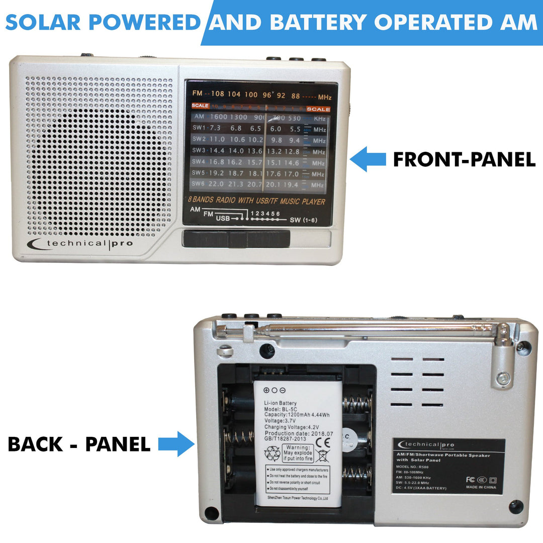 (Qty 2) Technical Pro Portable Solar Powered and Battery Operated AM/ FM/ SW Radio w/ Built-in Speaker and Flashlight Image 3