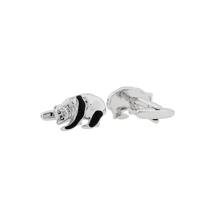 Fun Panda Bear Cufflinks Black Enamel and Silver Tone Cuff Links Image 2