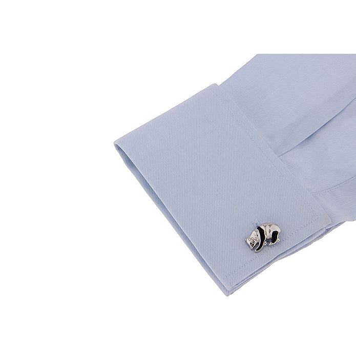 Fun Panda Bear Cufflinks Black Enamel and Silver Tone Cuff Links Image 3