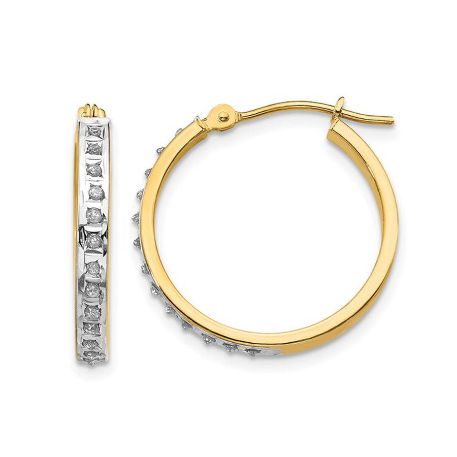 14K Yellow Gold Accent Diamond Round Hoop Earrings i(3/4 Inch) Image 1