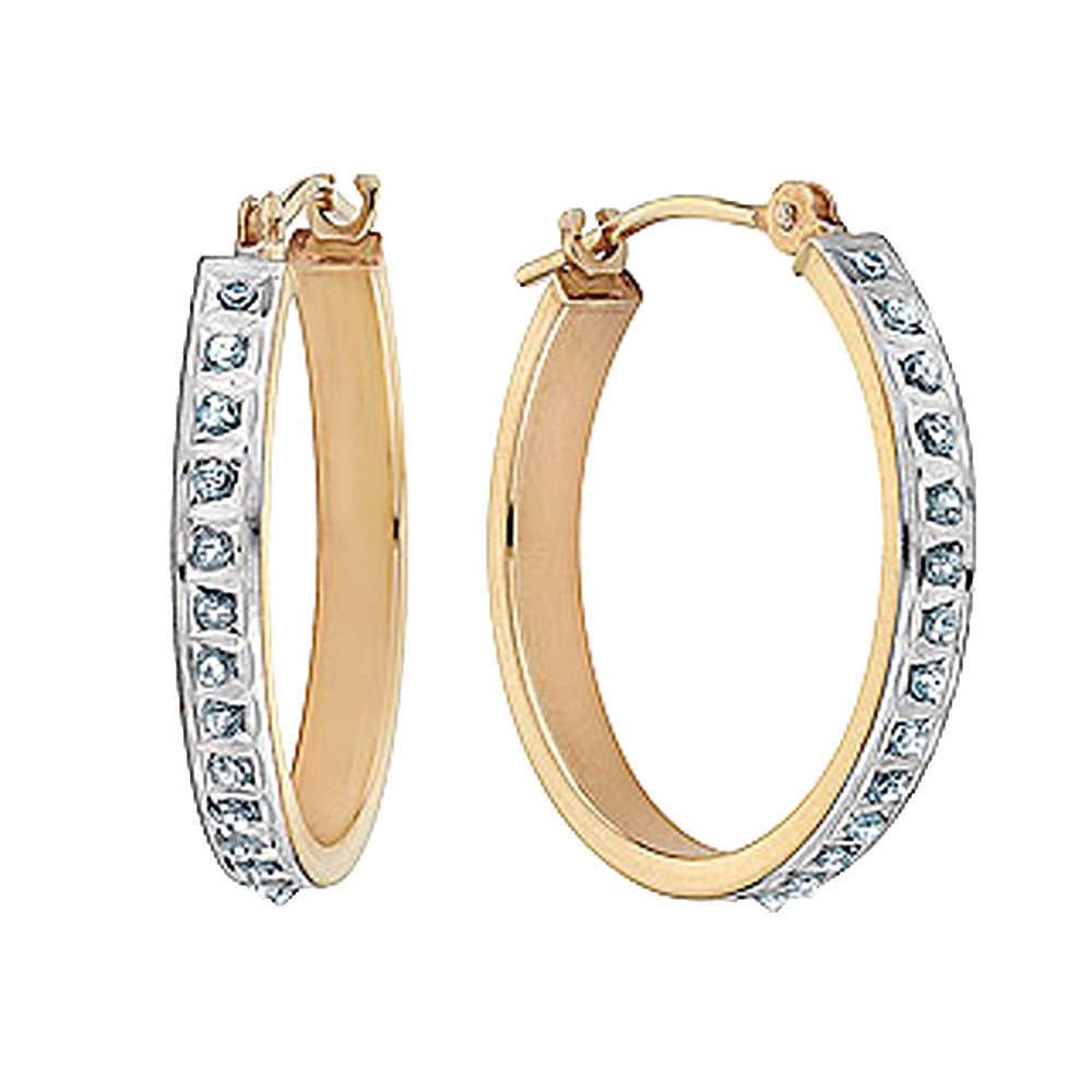 14K Yellow Gold Accent Diamond Round Hoop Earrings i(3/4 Inch) Image 2