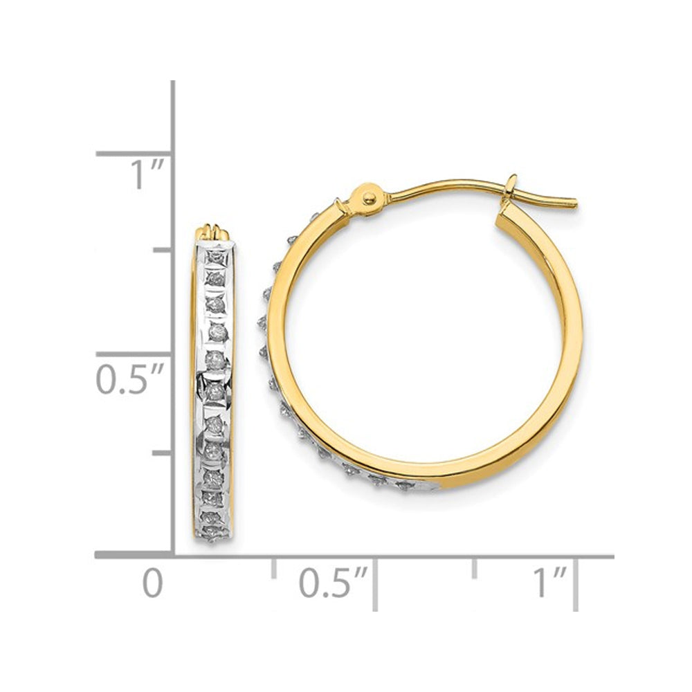 14K Yellow Gold Accent Diamond Round Hoop Earrings i(3/4 Inch) Image 4