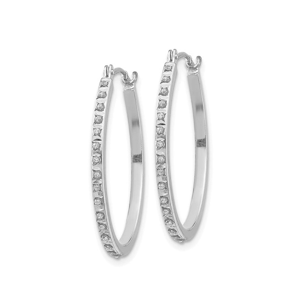 14K White Gold Accent Diamond Oval Hoop Earrings (1 Inch) Image 2