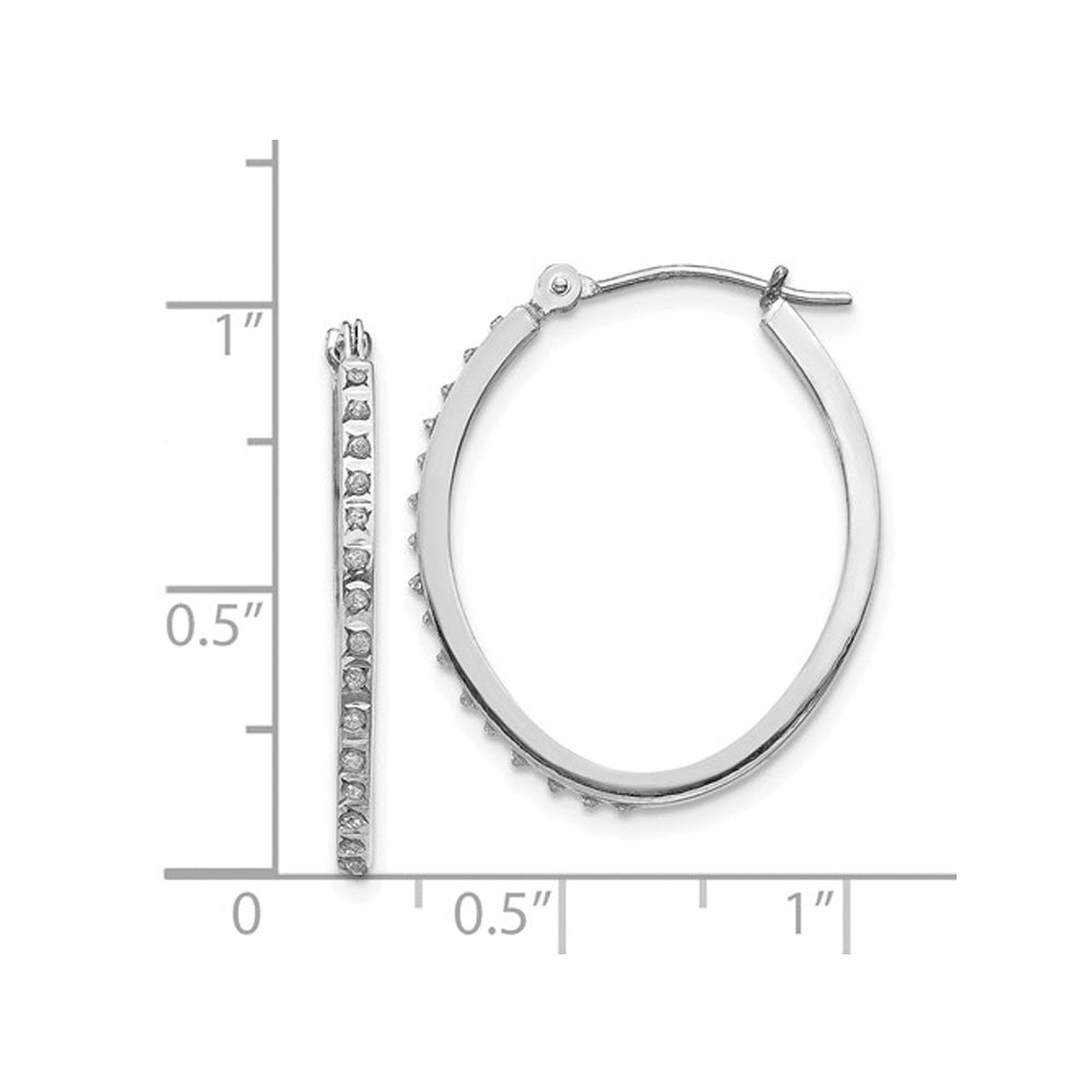 14K White Gold Accent Diamond Oval Hoop Earrings (1 Inch) Image 4