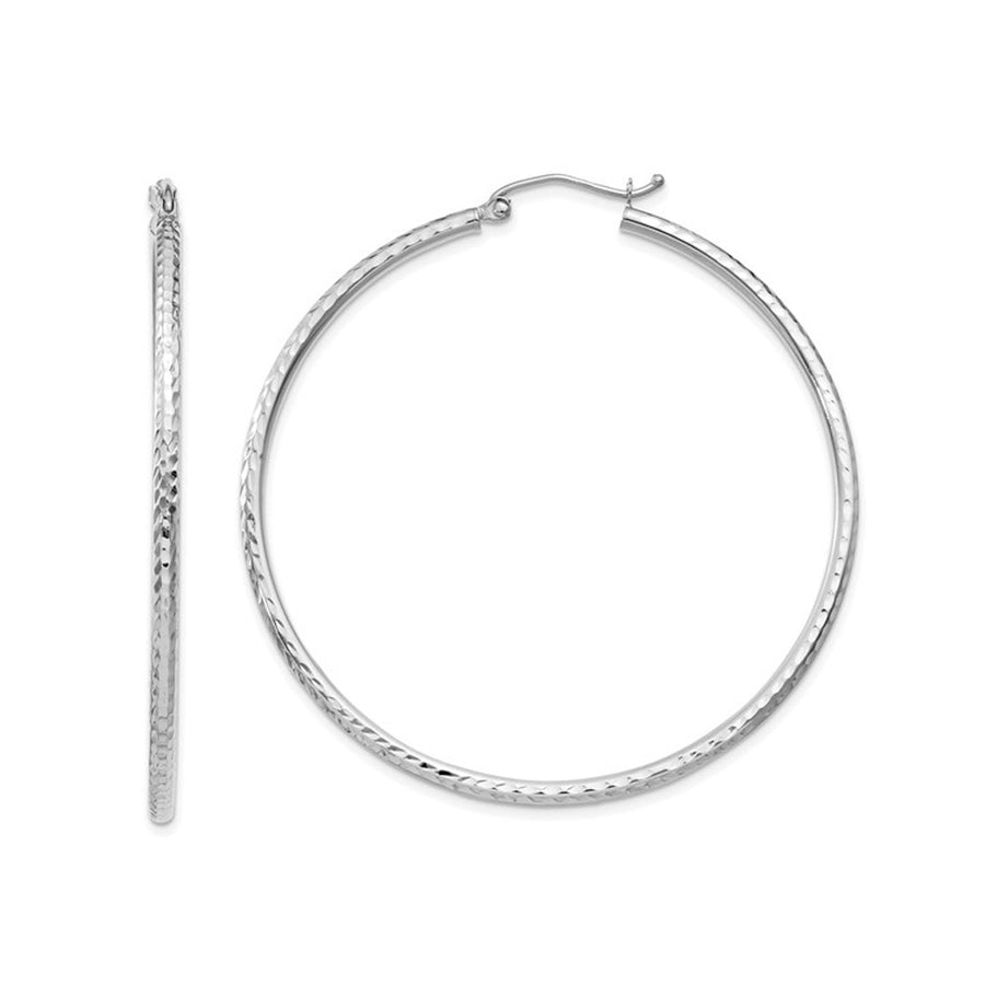 Large Diamond Cut Hoop Earrings in 14K White Gold 2 Inch (2.00 mm) Image 1