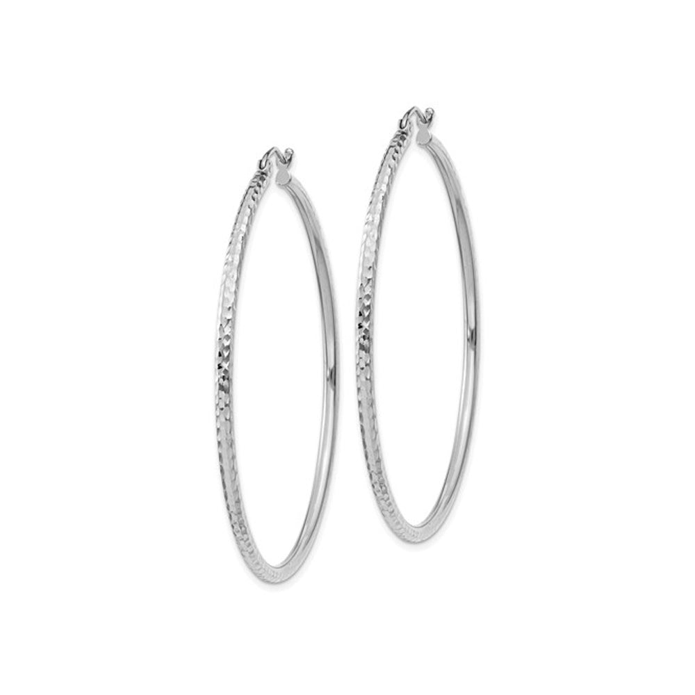 Large Diamond Cut Hoop Earrings in 14K White Gold 2 Inch (2.00 mm) Image 2