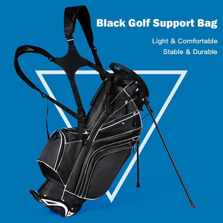 Golf Stand Cart Bag Club w/6 Way Divider Carry Organizer Pockets Storage Black Image 4