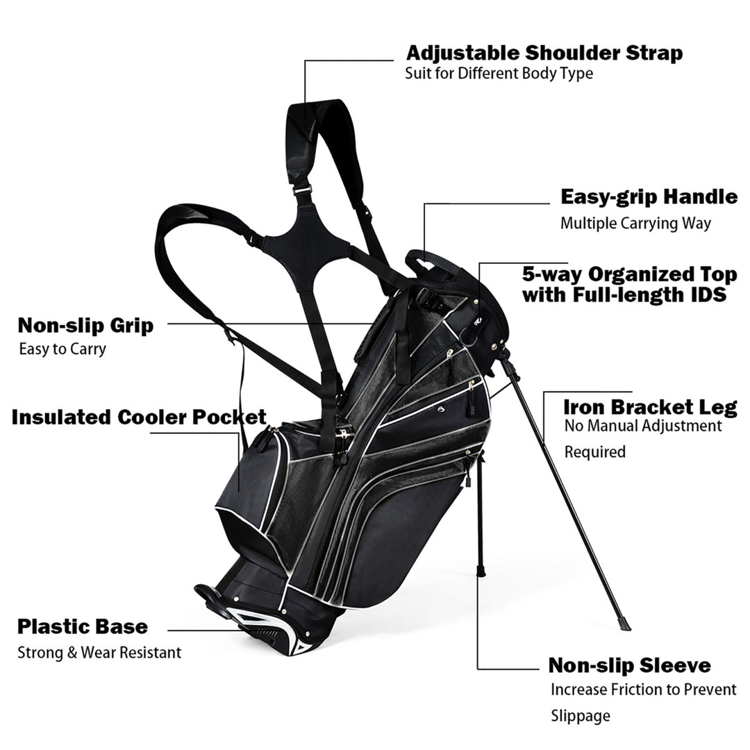 Golf Stand Cart Bag Club w/6 Way Divider Carry Organizer Pockets Storage Black Image 6