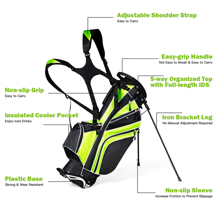 Golf Stand Cart Bag Club w/6 Way Divider Carry Organizer Pockets Storage Green Image 6