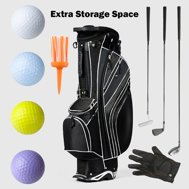 Golf Stand Cart Bag Club w/6 Way Divider Carry Organizer Pockets Storage Black Image 9