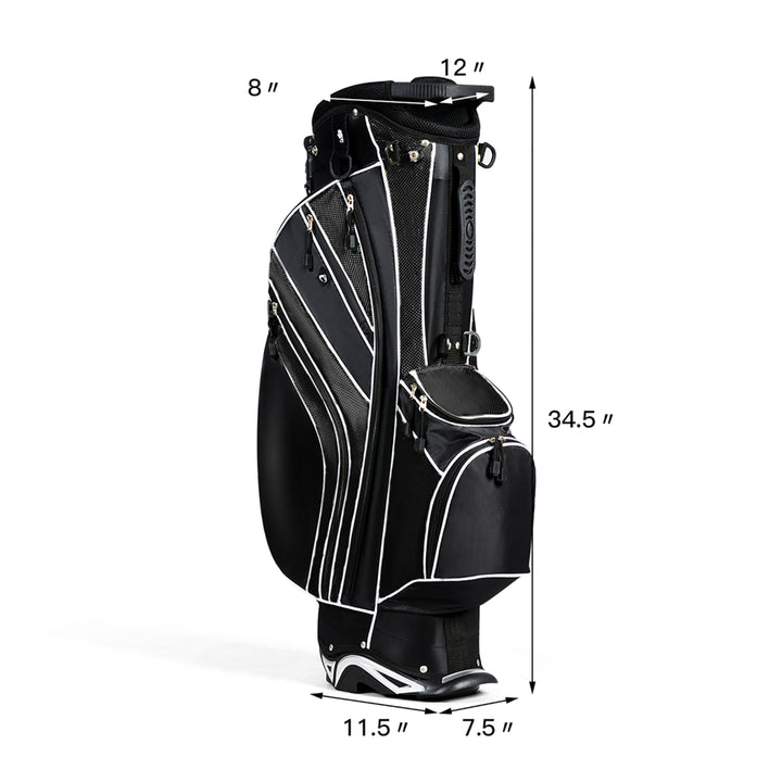 Golf Stand Cart Bag Club w/6 Way Divider Carry Organizer Pockets Storage Black Image 10