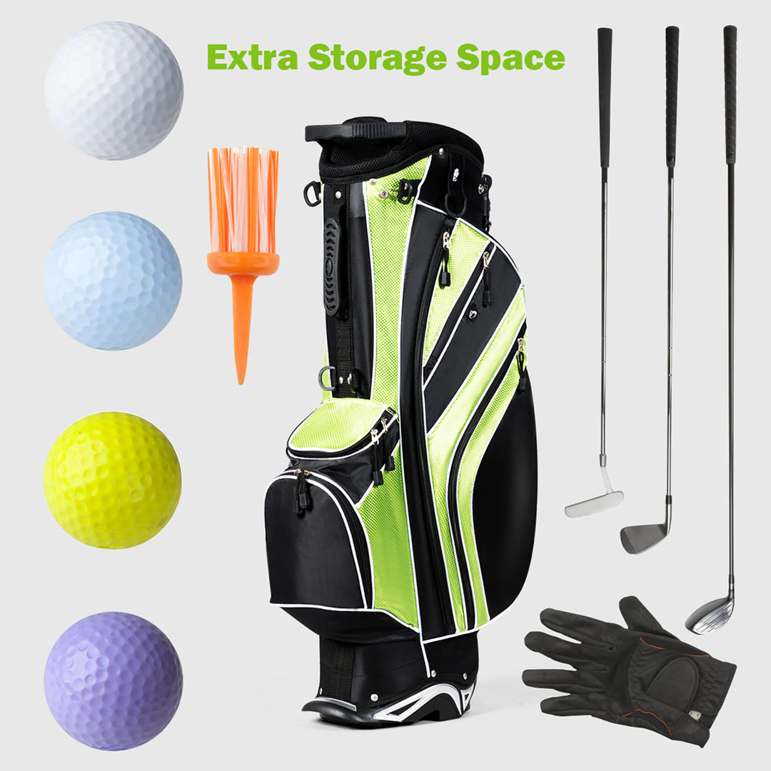 Golf Stand Cart Bag Club w/6 Way Divider Carry Organizer Pockets Storage Green Image 9