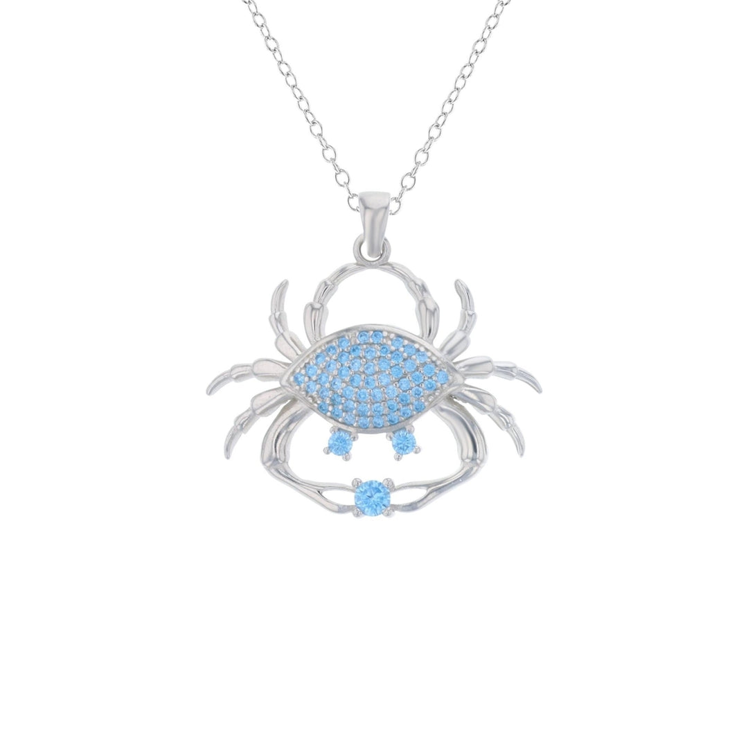 Sterling Silver Crab Aqua CZ Pendant Necklace Image 1