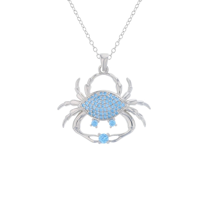 Sterling Silver Crab Aqua CZ Pendant Necklace Image 1