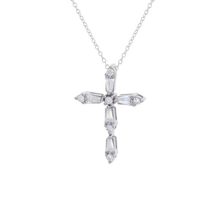 Sterling Silver Cross Baguette CZ Pendant Necklace Image 1