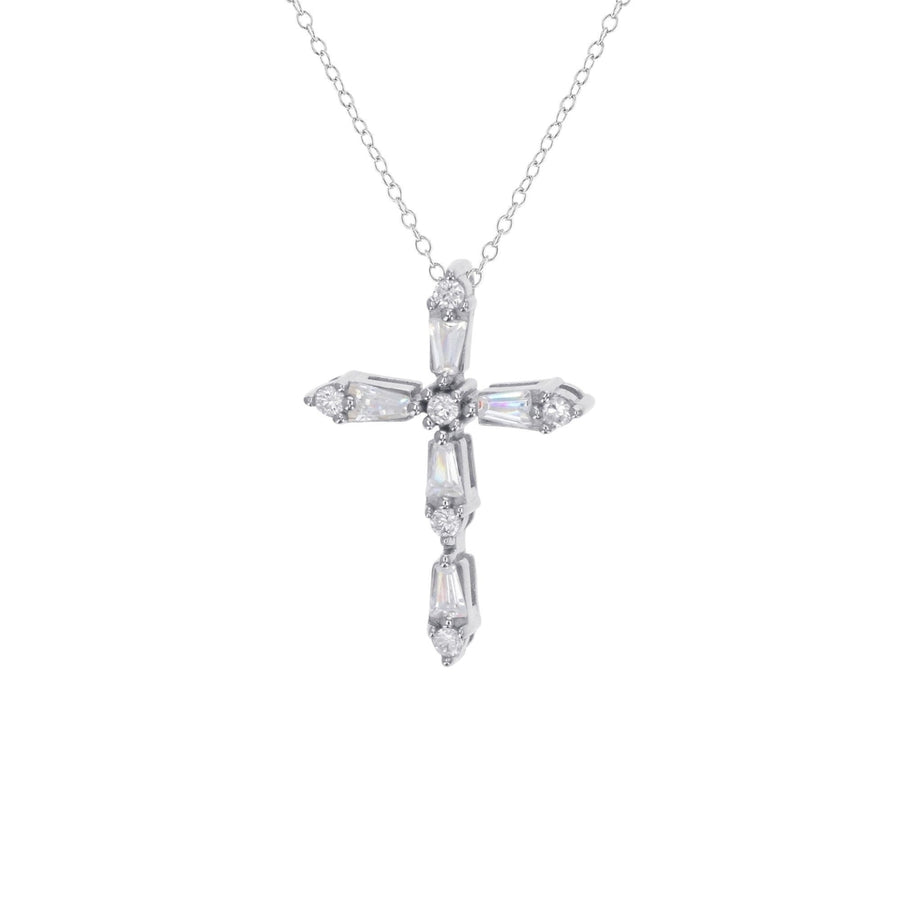 Sterling Silver Cross Baguette CZ Pendant Necklace Image 1