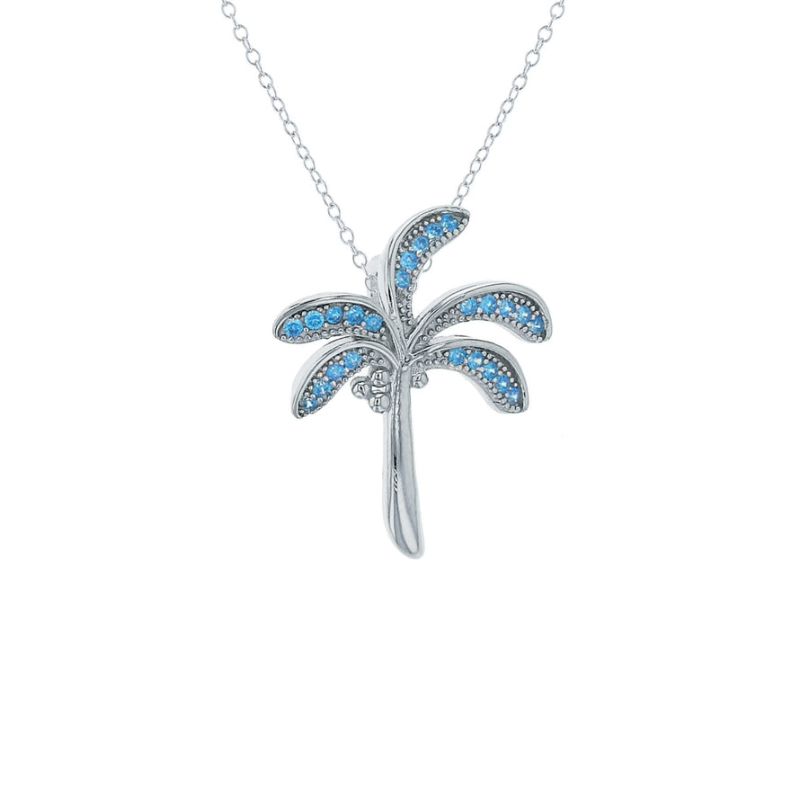 Sterling Silver CZ Palm Tree Pendant Necklace Image 1