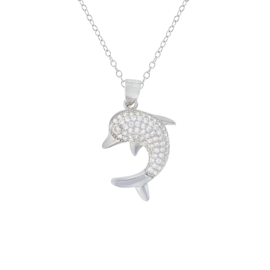 Sterling Silver Dolphin CZ Pendant Necklace Image 1