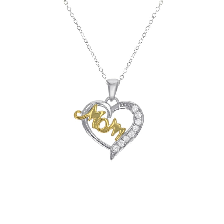 Sterling Silver Mom in Heart CZ Pendant Necklace Image 1