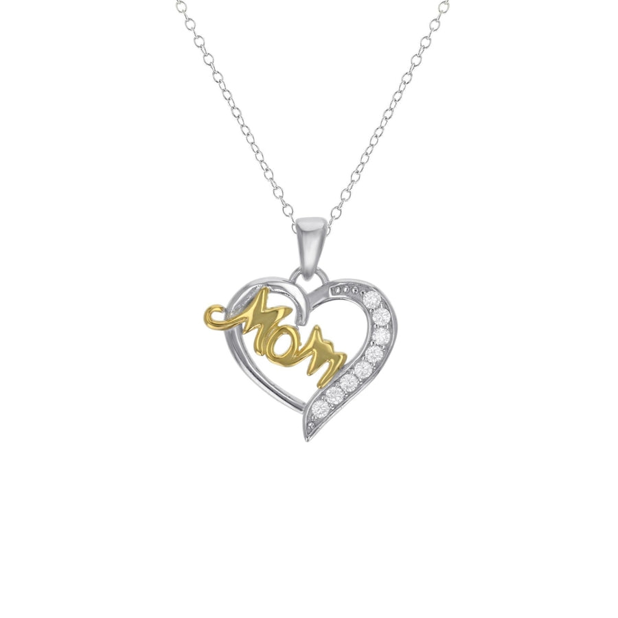 Sterling Silver Mom in Heart CZ Pendant Necklace Image 1