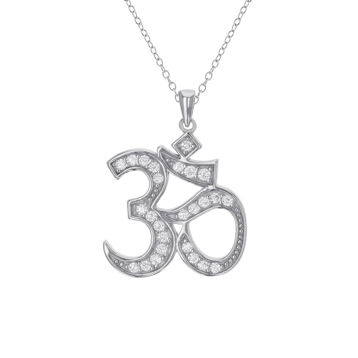 Sterling Silver Om Symbol CZ Pendant Necklace Image 1