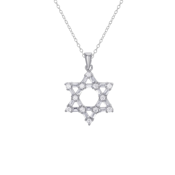 Sterling Silver Star of David Baguette CZ Pendant Necklace Image 1