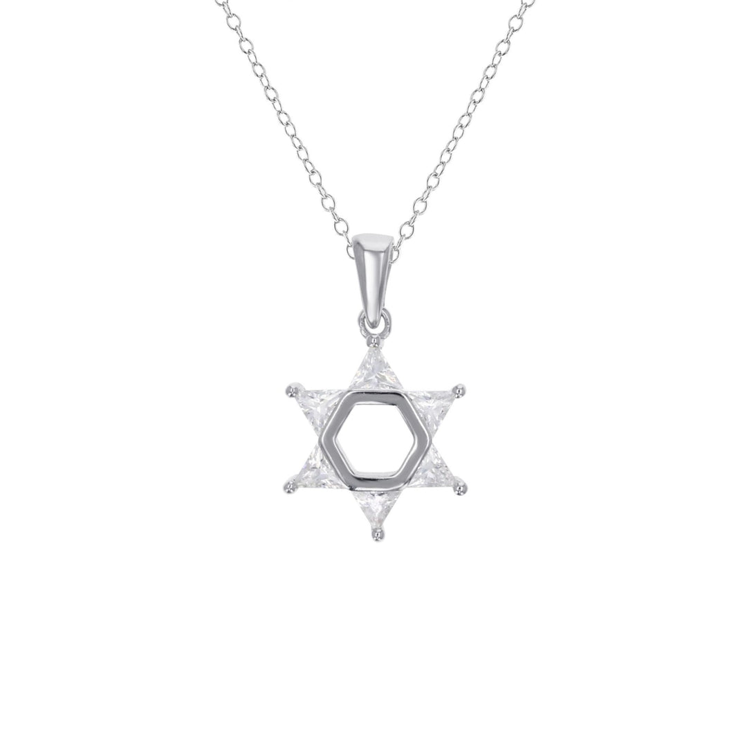 Sterling Silver Star of David CZ Pendant Necklace Image 1