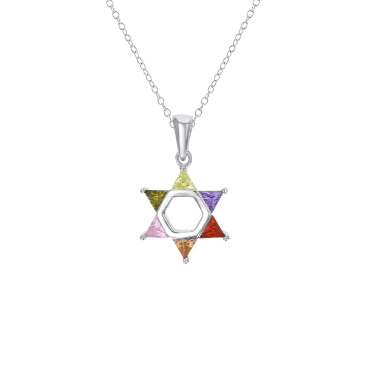 Sterling Silver Star of David Multi Color CZ Pendant Necklace Image 1