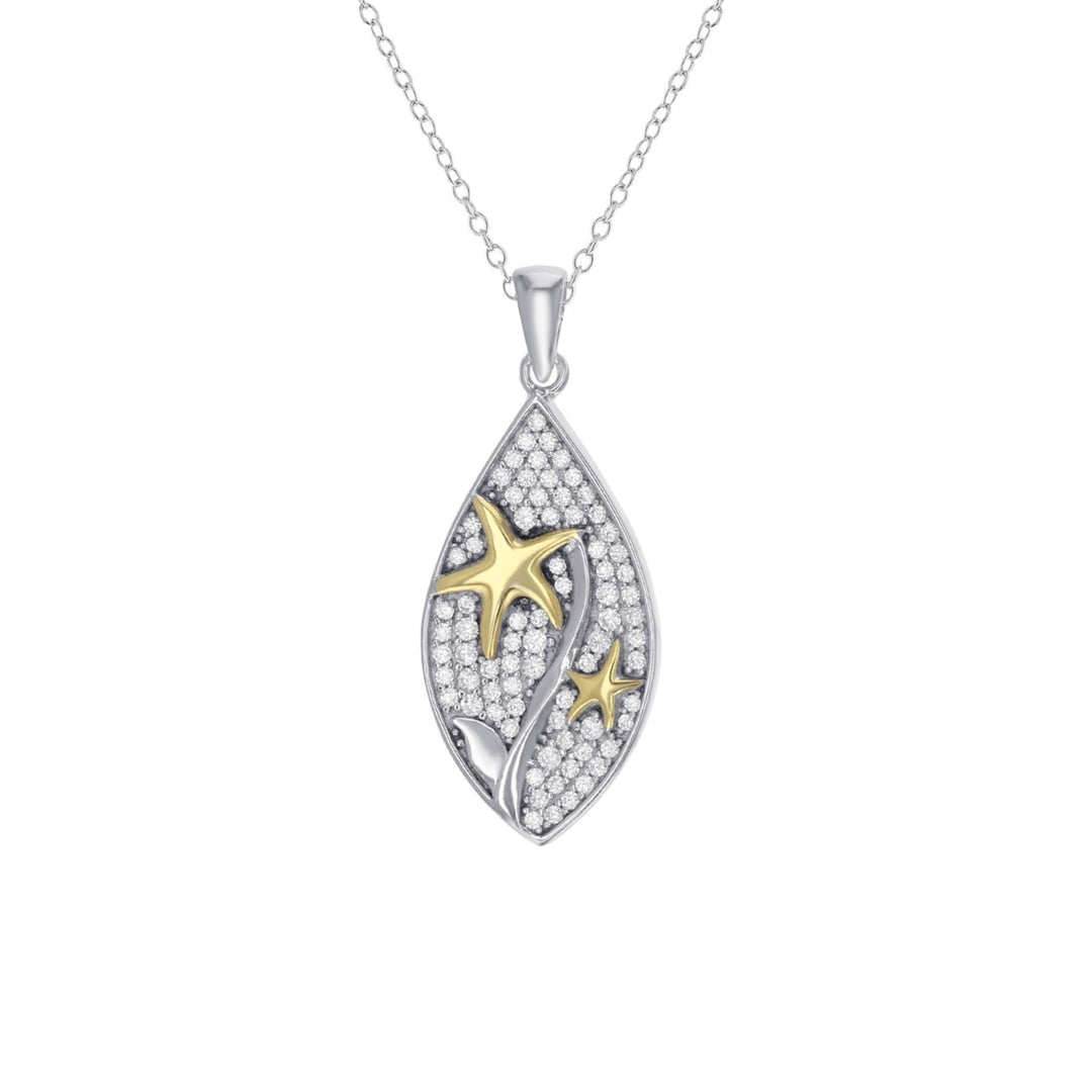 Sterling Silver Starfish on Marquise Shape Pave CZ Pendant Necklace Image 1