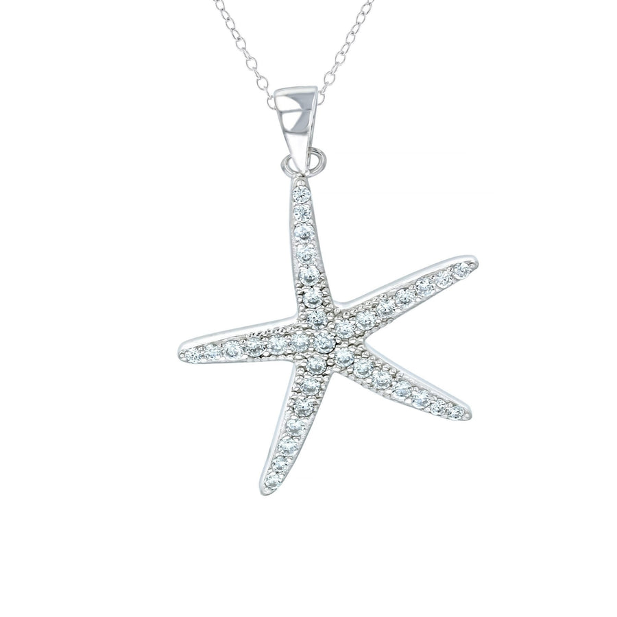 Sterling Silver Starfish CZ Pendant Necklace Image 1