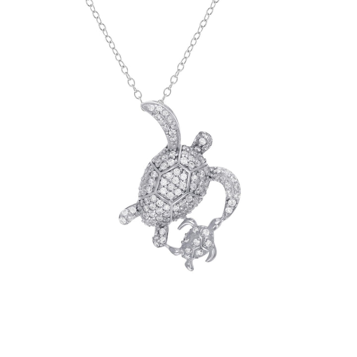 Sterling Silver Turtle Family CZ Pendant Necklace Image 1