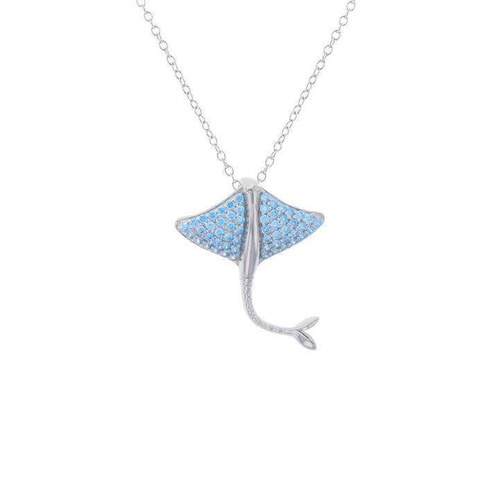 Sterling Silver Stingray Aqua CZ Pendant Necklace Image 1