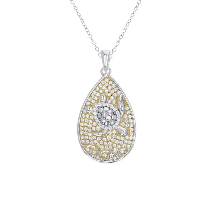 Sterling Silver Turtle in Teardrop Pave CZ Pendant Image 1