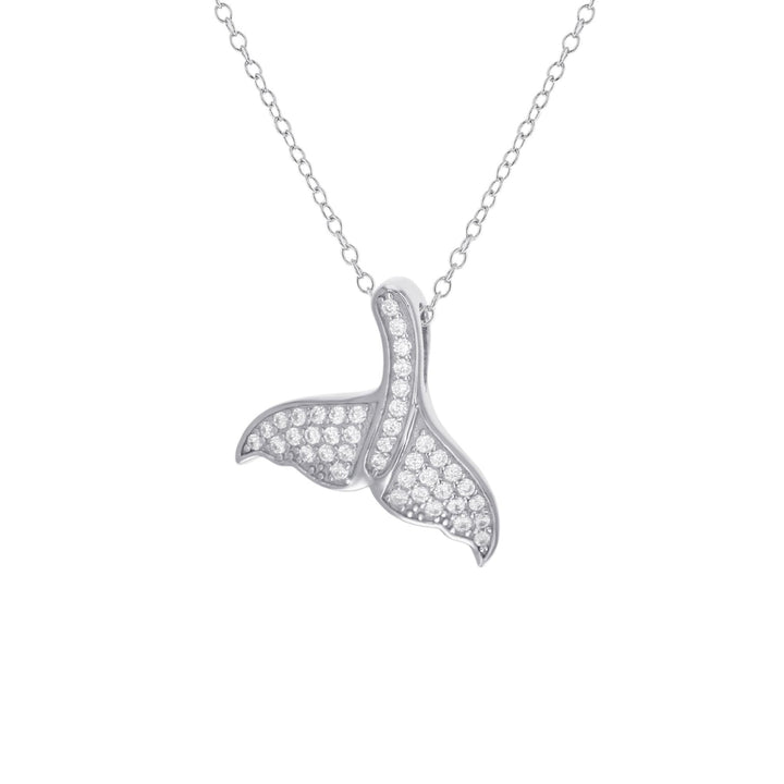 Sterling Silver Whale Tail CZ Pendant Necklace Image 1