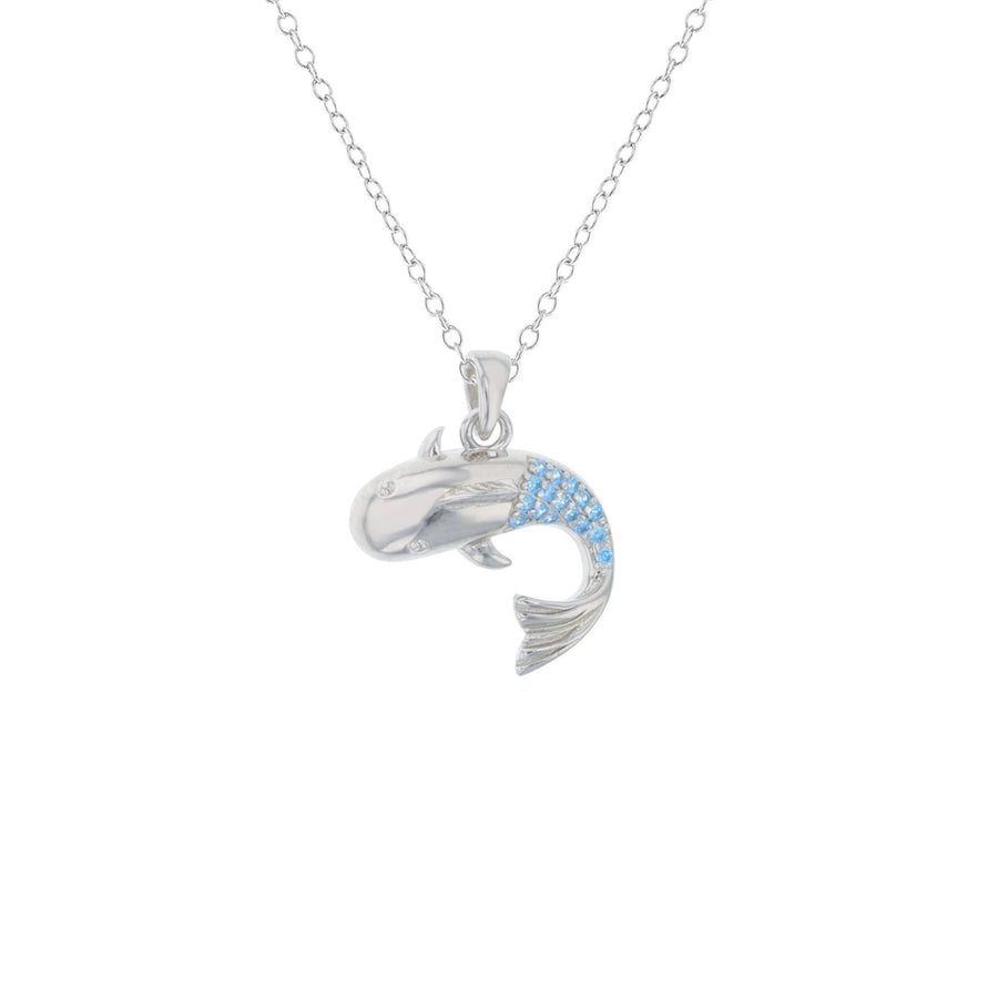 Sterling Silver Whale Aqua CZ Pendant Necklace Image 1