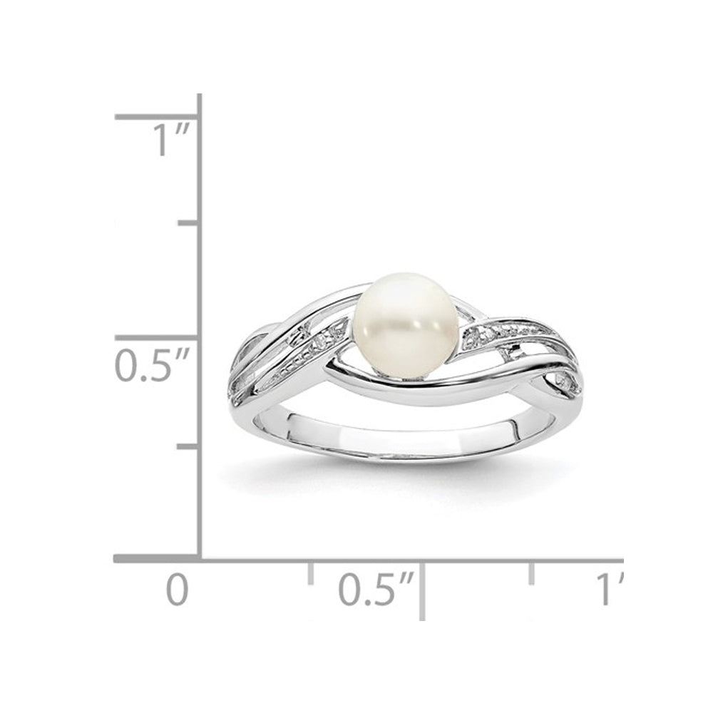 6mm Freshwater Cultured Pearl Ring in Sterling Silver with Accent Diamonds Image 2