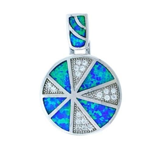 Sterling Silver Created Blue Opal Round  Pendant Necklace Image 1