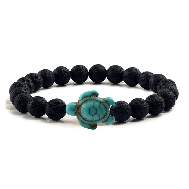 Black Lava Chakra Turquoise Stones Sea Turtles Charm Bracelet Image 1